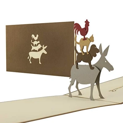 Imagen de la figura de los músicos Bremen como tarjeta felicitación Pop Up compatible con Tale, A24
