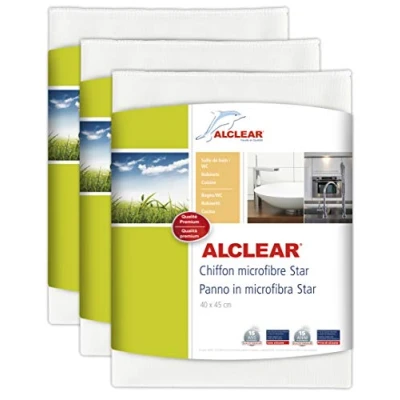 Imagen de ALCLEAR 950006_3 Paño de microfibra Star,set 3,paño especial para el baño y la cocina,elimina cal sin limpiadores,paños hogar inodoro,40 x 45 cm,blanco