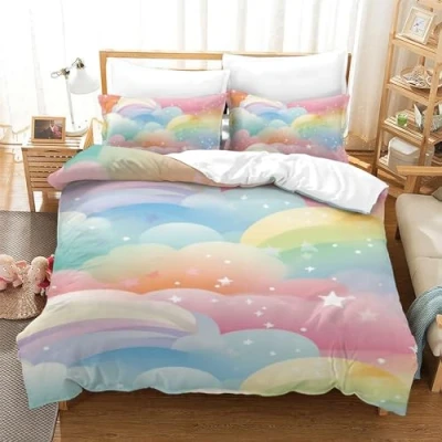 Imagen de Impreso En 3D Arcoíris Juego De Cama Microfibra Suave Fundas Nórdicas Almohada 3 Piezas Cremallera Oculta Single（140x200cm）