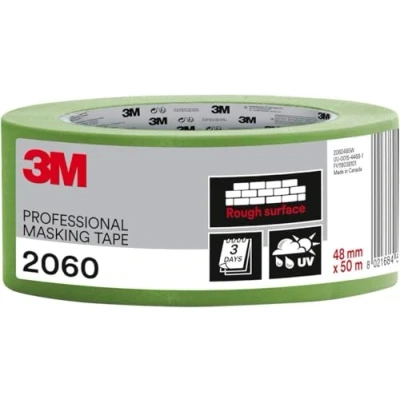Imagen de 3M Pro 2060 Cinta de Enmascarar Profesional 1 Rollo, 48 mm x 50 m Adhesiva para Superficies Rugosas como Hormigón y Madera sin Tratar Pintura Decoración en Interiores Exteriores