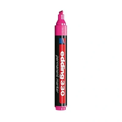 Imagen de edding 330 marcador permanente rosa 1 rotulador punta biselada 5 mm resistente al agua, de secado rápido, rotuladores indelebles para cartón, plástico, vidrio, madera, metal