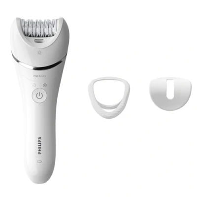 Imagen de Philips Depiladora Mujer Serie 8000, 8 en 1, Para Cuerpo, Cara, Pies y Bikini, Uso Seco o Humedo, Piel Suave desde Casa, Cabezal Ceramico, BRE735/00, Blanco