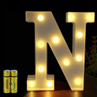 Imagen de HONPHIER® Letras luminosas alfabeto luminoso lámpara LED letra, luces de decoración, operador a pilas para recepciones, fiestas, bodas, casa, bar, decoración (N)