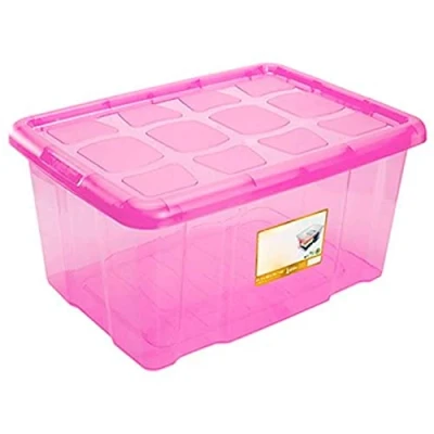Imagen de AC Caja de ordenación con Tapa plástico Transparente N.º 18. Contenedor para almacenar Juguetes, Libros, Ropa, Mantas. Capacidad 60 litros. Dimensiones Aprox.: 61,5 x 45 29,7 cm. Color Rosa