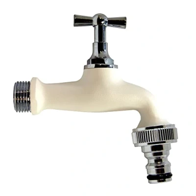 Imagen de S&amp;M 590207 Grifo de jardín regulable ½ blanco con toma automática para manguera COLORTAPS