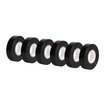 Imagen de Amazon Basics Cinta aislante, 1.9 cm x 18.2 m, negro, juego de 6, ideal para bricolaje, reparaciones, electricidad, coche o equipos (Anteriormente Marca AmazonCommercial)