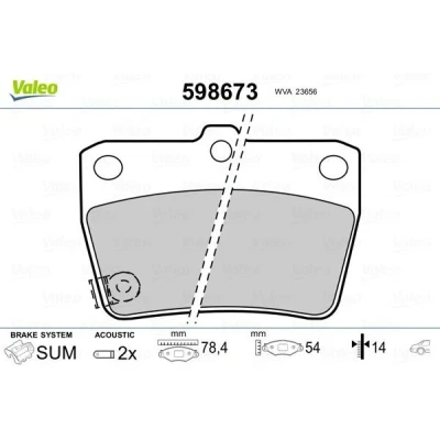 Imagen de VALEO 598673 Juego de pastillas freno Eje trasero con contacto avisador desgaste sin chapa antichirridos TOYOTA: RAV4 II SUV, I SUV