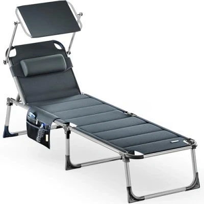 Imagen de CASARIA® Tumbona Bari Confort Plus Plegable Capacidad 150Kg 210x60x81cm Acolchada Playa Piscina Parasol