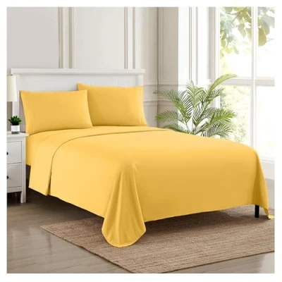 Imagen de Sweet Home Collection 1800 Hilos, Microfibra cepillada Suave de Calidad egipcia Juego Ropa Cama Lujo encimera, sábana Bajera, 2 Fundas Almohada, Encuentra Doble, Amarillo, Twin