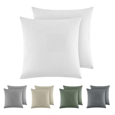 Imagen de Dreamzie Funda Almohada 40x40 cm (Juego de 2), 100% Algodón Lavado Color Blanco, Aspecto Lino y Transpirable, con Cremallera