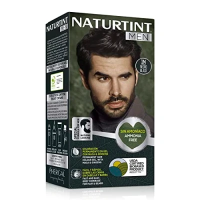 Imagen de Naturtint Men Coloración Permanente Sin Amoniaco 100% Cobertura de Canas Especial Hombres Color Natural y Duradero Ingredientes Naturales 1N Negro 170ml