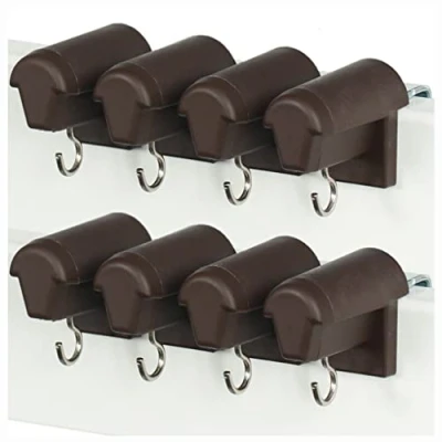 Imagen de KLEMMFLEX 4 pares de ganchos para ventana color marrón, estables, ajustables, sin taladrar, colgar la decoración ventanas y rollos bambú en PVC o puerta del balcón