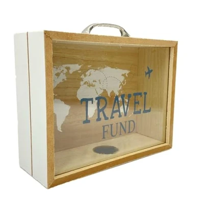Imagen de Out of the blue Accesorio Decorativo/Hucha de Madera Fondos Viaje/Dimensiones: 21x16,5x7,5 cm