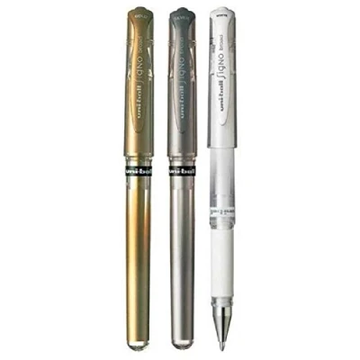 Imagen de Uni Ball Color Varios Paquete Signo Bolígrafo Ancha Metálico Gel Rollerball Tinta Metal 1mm Punta 0.65mm Ancho de Línea con Goma Agarre UM 153 1 Cada Oro Plata Blanco 3 Rotuladores)