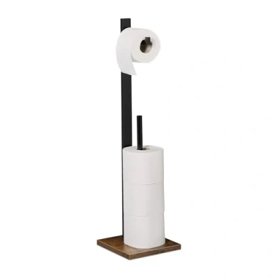 Imagen de Relaxdays Portarrollos Papel Higiénico, para 5 Uds, Soporte Vertical, Bambú, Porta Rollos, 71x19x19 cm, Negro/Marrón