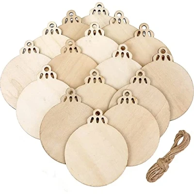 Imagen de 20 bolas de madera para decoración árbol Navidad, rodajas colgantes, adornos discos manualidades.
