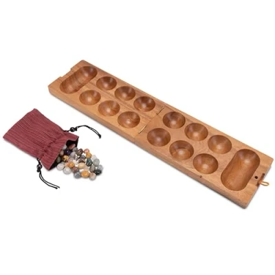 Imagen de LOGOPLAY Kalaha Gr. L Hus Bao Juego de judías Gemas guijarros Madera Samena Marrón