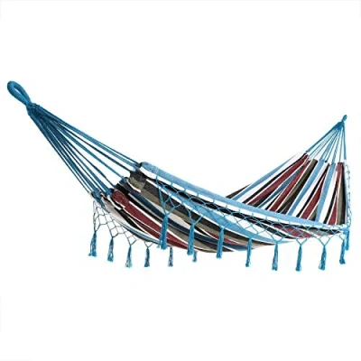 Imagen de Detex Hamaca de algódon con Flecos Azul Carga máx 300 kg para 2 Personas 320x150 cm su jardín terraza Camping