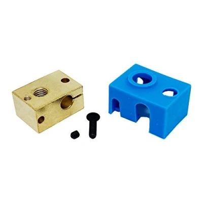 Imagen de 3Wthings Impresión 3D de calefacción cobre latón/Copper Brass Heatblock Hotend para E3D V6 PT100 con Calcetín Silicona (Azul)