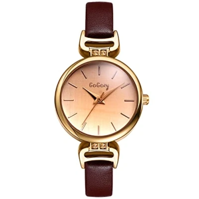 Imagen de JewelryWe Reloj de pulsera analógico cuarzo para mujer, clásico, informal, con correa piel, mujer y niña, Tipo 2 ronda marrón, Clásico