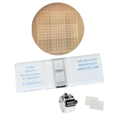 Imagen de Estresen Cámara de Conteo Células Neubauer Hemocitómetro Mejorado con 2 Cubiertas y 1 contador, Línea Brillante para Contar
