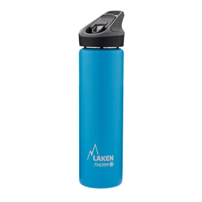 Imagen de Botella de Agua Térmica al Vacío Acero Inoxidable Doble Pared Laken (0,75L Azul Claro) Tecnología 24 Horas Frío Ideal para Trabajo o Deporte Cierre Hermético y Uso Vertical