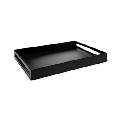 Imagen de Bandeja para Servir de Madera Negra 55 x 40 cm Desayuno Rectangular Grande con Borde Alto y 2 Asas