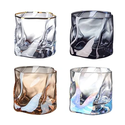 Imagen de SLDHFE Juego de 4 vasos whisky Bourbon, dobles estilo antiguo, para bar y bar, Wiskey/Wine Smokey gris, multicolor, transparente, ámbar