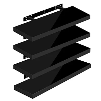 Imagen de WOLTU Estante de Pared Tablero Volato Juego 4 Flotante Libre CD DVD Libro Madera 70x22,9x3,8cm, Negro, RG9479sz
