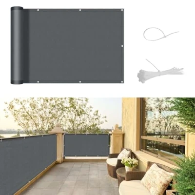 Imagen de SUNNY GUARD Pantalla para Balcón 80x600cm Jardín Protección de Privacidad PES UV, Resistente al Viento, con Ataduras Cables,Antracita