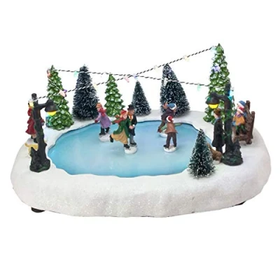 Imagen de Spetebo Lámpara LED de Navidad, pista patinaje con figuras en movimiento, decoración mesa, navideña iluminada
