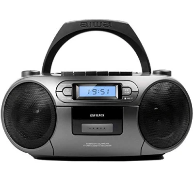 Imagen de Aiwa BBTC 550MG Radio Cassette Portátil con CD, Bluetooth y USB, Grabador de Cassettes. Color: Gris Metalizado