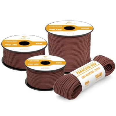 Imagen de Abma Cord Paracord 4mm 30m Cuerda 550 Tipo III 7 Hebras para Al Aire Libre, Supervivencia, Camping, Bricolaje MAX. 250 kg Marrón Chocolate