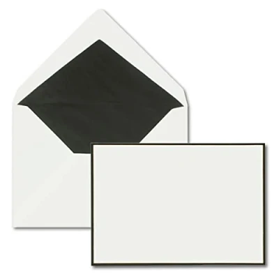 Imagen de 100 sobres de luto DIN C6, 11,4 x 16,2 cm, para tarjetas condolencia y con borde negro hecho a mano forro seda