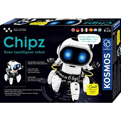 Imagen de Kosmos 617127 Chipz Tu Robot Inteligente, con Instrucciones multilingües, para niños de 8 a 14 años, Sigue Movimientos, Evita obstáculos, Efectos luz y Sonido, Juguete