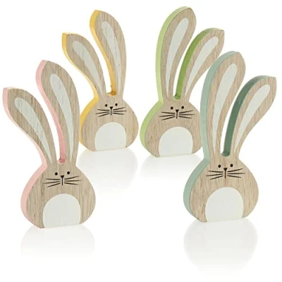Imagen de com four® 4X Deco Standee Bunny Decoración de Pascua para Poner Madera Conejito en Colores Vivos (4 Piezas Conejos Colores)