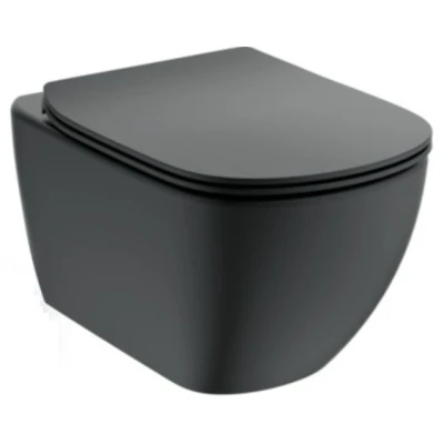 Imagen de Ideal Standard T3546V3 Tesi Juego Suspendido, Sin Brida, Asiento Extraíble Ultrafino, Freno de Caída, Tecnología Aquablade, Taza Inodoro, Negro Mate