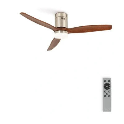 Imagen de CREATE / WINDCALM/Ventilador de techo con luz níquel madera oscura y mando/Función verano invierno, 6 velocidades, temporizador 1 a 4h, 3 temperaturas luz, 40W, Ø132 cm