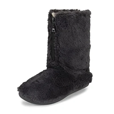 Imagen de Polar Cremallera de espuma viscoelástica cubierta piel sintética suela goma interior exterior acogedor zapatillas bota lujo para mujer Gris oscuro 39