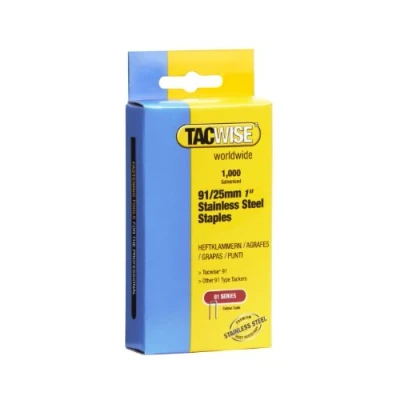 Imagen de Tacwise 1071 Grapas de acero inoxidable corona estrecha y puntas divergentes tipo 91/25 mm
