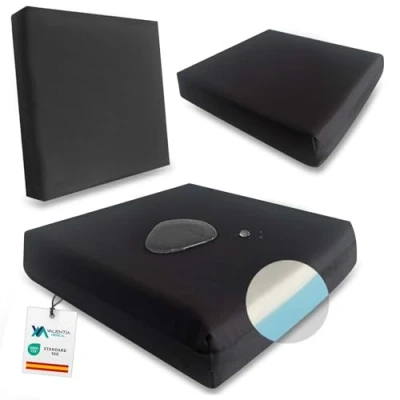 Imagen de VALENTIA MEDICAL Cojin Antiescaras 42x42x8 cm Viscoelastico y Espuma HR Impermeable Transpirable Silla Oficina, de Ruedas, Coche Funda Extraible con Tejido Hidrófobo