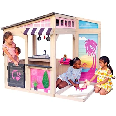 Imagen de KidKraft Casita Infantil Barbie de Madera con Cocina Juguete para Niños y Niñas, Juego Exterior, Jardín o Patio Tumbonas Muñecas (P280192E), Exclusivo en Amazon