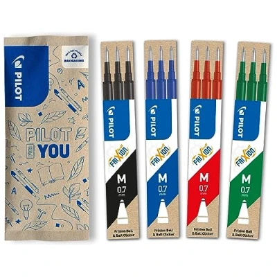 Imagen de Pilot Frixion Juego de 4 minas repuesto para con tinta borrable en color azul, negro, rojo y verde Compatible Ball &amp; Clicker fuerza media Fines gel