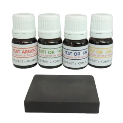 Imagen de KD89 Surtido de reactivos/soluciones para probar oro 14 18 24 quilates y plata Con piedra toque natural instrucciones en varios idiomas Experiencia joyas, piezas, lingotinos, 2,5 ml