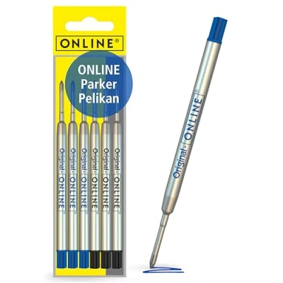 Imagen de ONLINE Recambios de tinta para bolígrafos punta mediana azul, negro paquete 6 recambio boligrafo Parker, Pelikan, Faber Castell etc. compatible