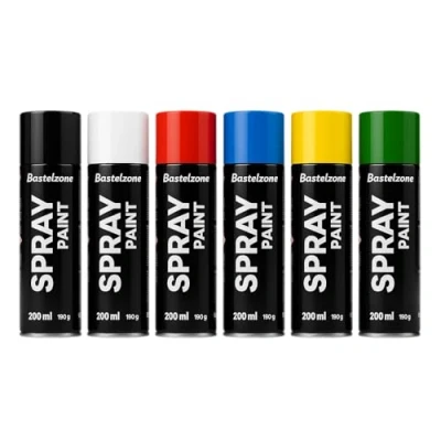 Imagen de Juego de pinturas en aerosol 6 colores cada 200 ml secado rápido graffiti pintura color negro blanco azul verde rojo amarillo para madera, piedra, pared, metal