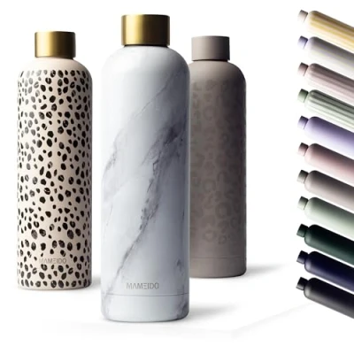 Imagen de MAMEIDO Botella termica 750ml agua acero inoxidable antigoteo, sin BPA, termo para bebidas frías y calientes (White Marble Gold, 0,75l)