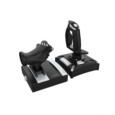 Imagen de KROM K FLIGHT Joystick set, Juego palancas simulador vuelo, Palanca acelerador/dirección, modo interno vibración, Grip sintético mejor agarre, 2 ejes, POV, 16 botones, PC, PS4, Xbox One, Negro