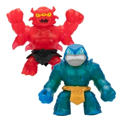 Imagen de Heroes of Goo Jit Zu Stretch Strikers Versus Pack, paquete de 2 figuras, figuras acción elásticas, elástico Sir Thrashalot VS Crunchy Redback, se estira hasta 3 veces su tamaño