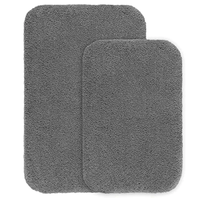 Imagen de VANZAVANZU Alfombra de Baño 2 Piezas Antideslizante Alfombrilla Espesa Absorbente Ducha Ultra Suave Alfombrillas para Mullido Microfibra 40 x 60cm + 50 80cm (Gris Oscuro)